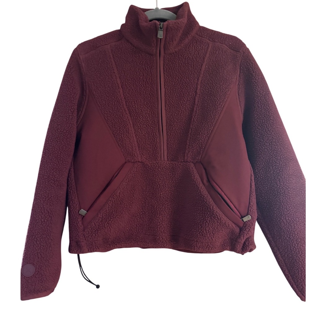 Cuts Clothing Womens Sherpa Fleece Half Zip Pullover Jacket Burgundy Small